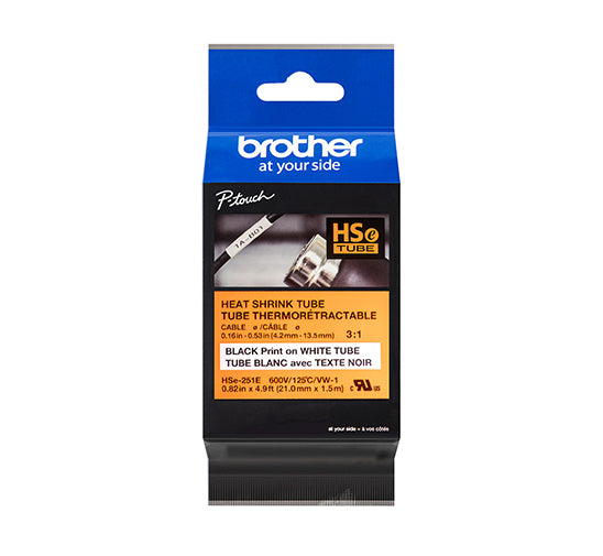 Brother HSe-251E Black on White 21mm Heat Shrink Tube Tape Cassette (100% Genuine)