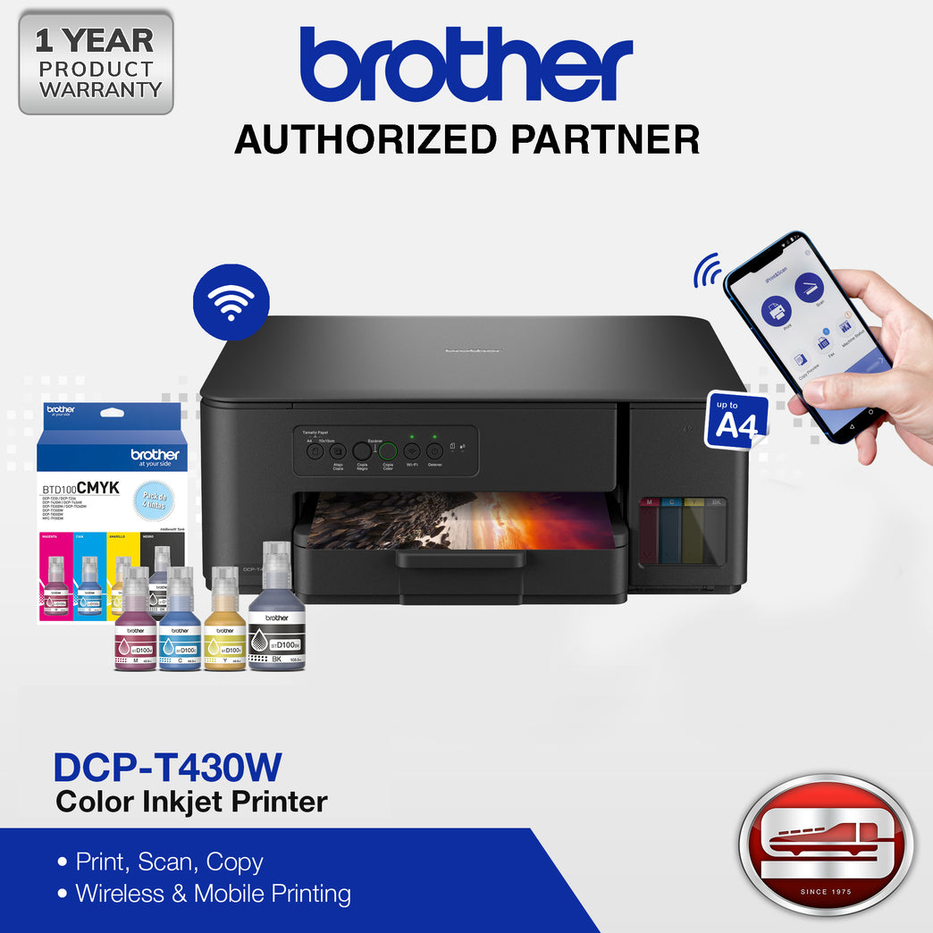 Brother DCP-T430W 3-in-1 Continuous Color Inkjet Printer with Wireless Printing